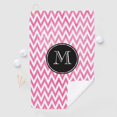 Pink White Chevron Monogram Golf Towel