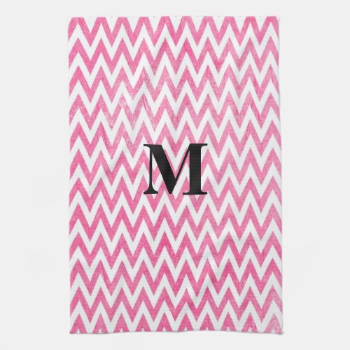 Pink White Chevron Monogram Kitchen Towel