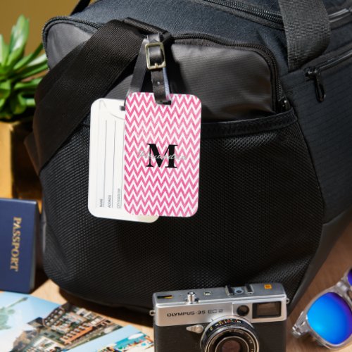 Pink White Chevron Monogram Luggage Tag