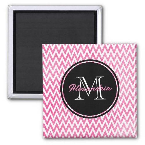 Pink White Chevron Monogram Magnet