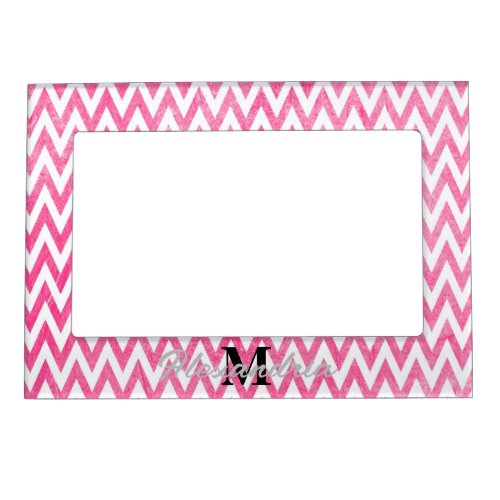 Pink White Chevron Monogram Magnetic Frame