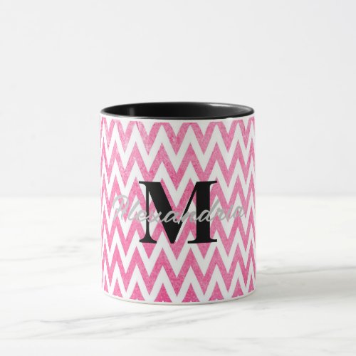 Pink White Chevron Monogram Mug