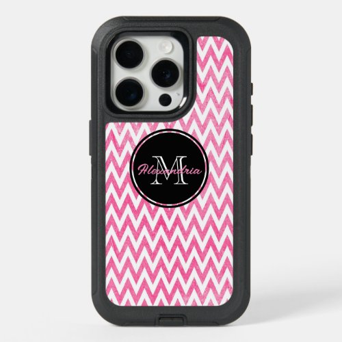 Pink White Chevron Monogram iPhone 15 Pro Case