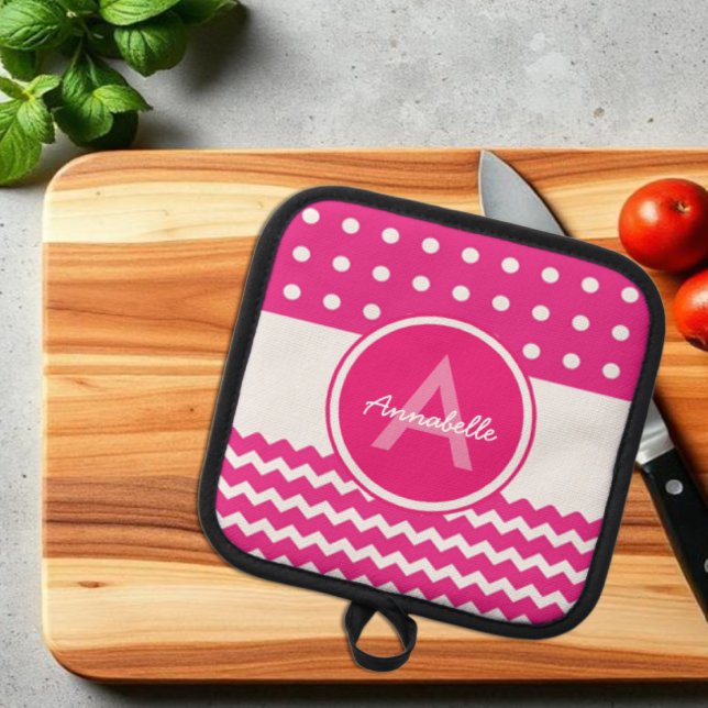Pink White Chevron Monogram Personalized Pot Holder (Creator Uploaded)