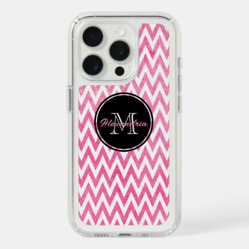 Pink White Chevron Monogram iPhone 15 Pro Case