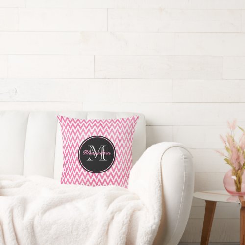 Pink White Chevron Monogram Throw Pillow