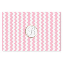 Pink White Chevron Print Monogram Letter Initial Tissue Paper