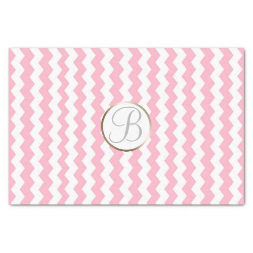 Pink White Chevron Print Monogram Letter Initial Tissue Paper