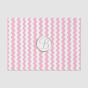 Pink White Chevron Print Monogram Letter Initial Tissue Paper