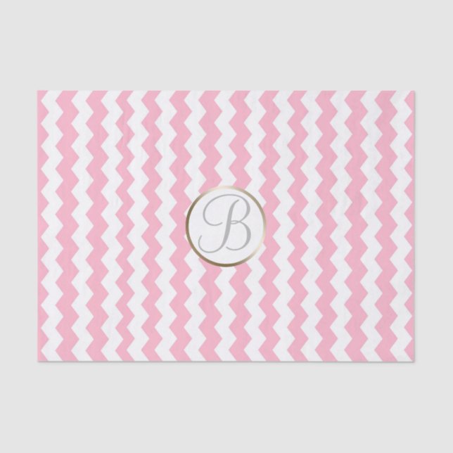 Pink White Chevron Print Monogram Letter Initial Tissue Paper (Front)