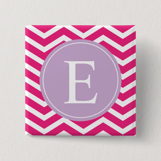 Pink White Chevron Purple Monogram Button (Front)