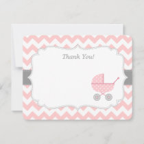 Pink White Chevron Stroller Thank You Note Cards