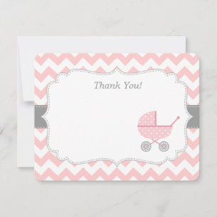 Pink White Chevron Stroller Thank You Note Cards
