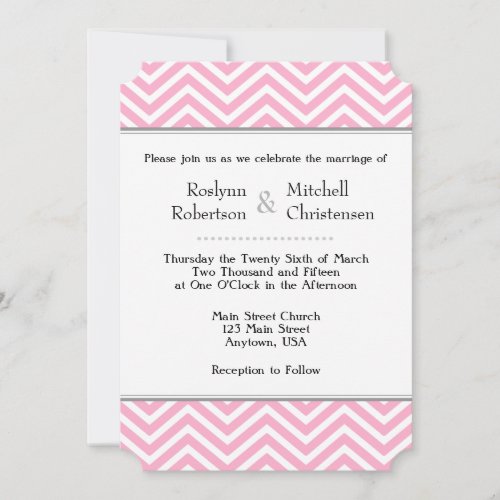 Pink White Chevron Wedding Invitation