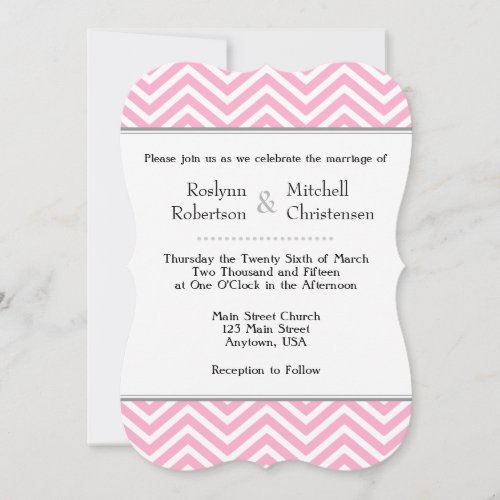 Pink White Chevron Wedding Invitation