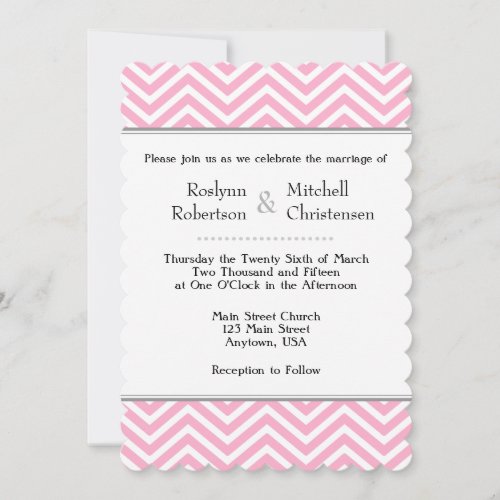 Pink White Chevron Wedding Invitation