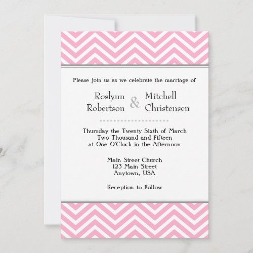 Pink White Chevron Wedding Invitation