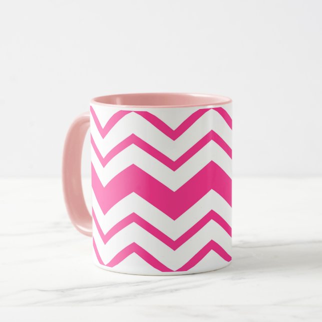 Pink White Chevron Zigzag Pattern Design  Mug (Front Left)