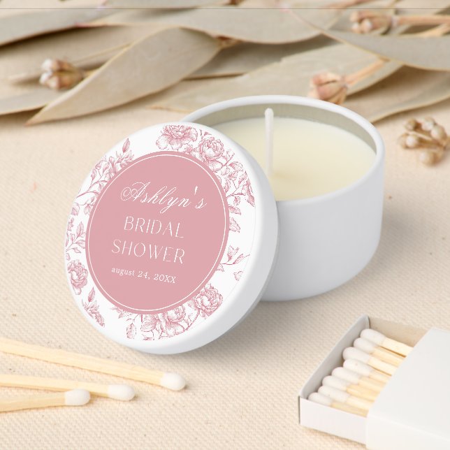 Pink White Chinoiserie Bridal Shower Candle Favor Mini Candle Favors (Insitu)
