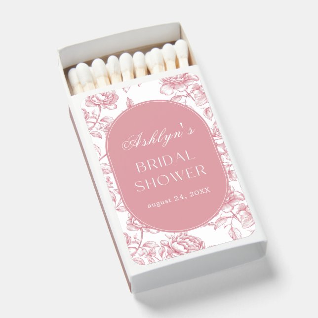 Pink White Chinoiserie Bridal Shower Matchboxes (Front Open)