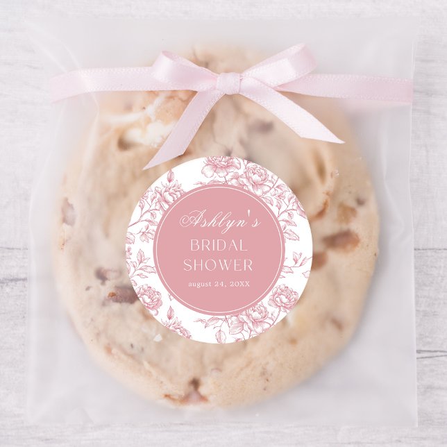 Pink White Chinoiserie Bridal Shower Round Sticker (Creator Uploaded)