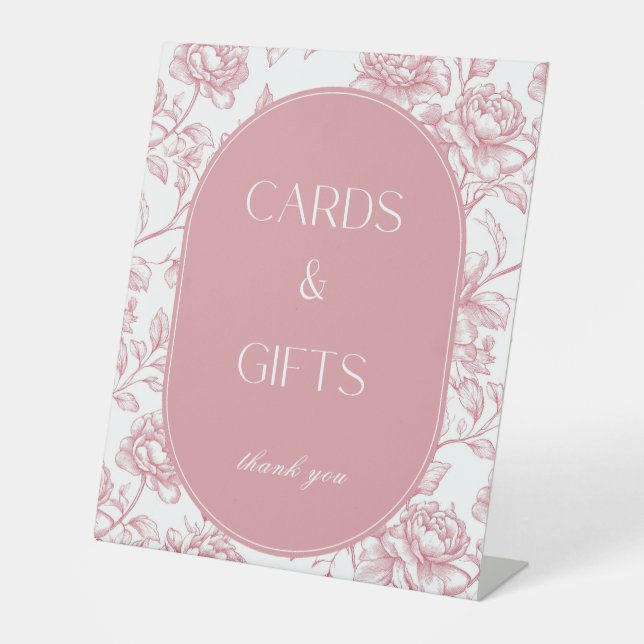 Pink White Chinoiserie Cards and Gifts Table Sign (Front)