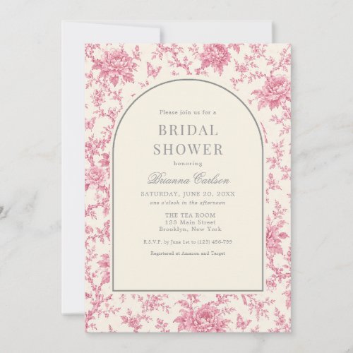 Pink White Chinoiserie Floral Bridal Shower Invitation