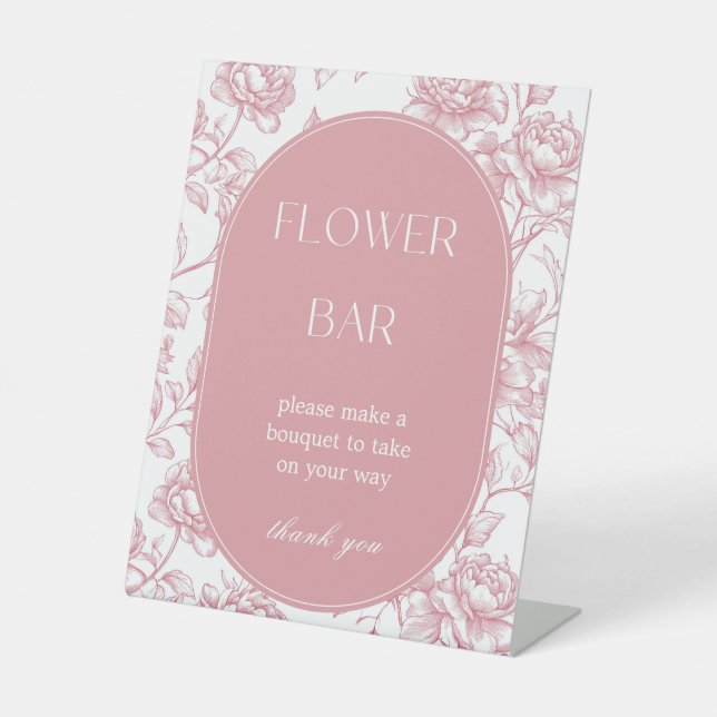Pink White Chinoiserie Flower Bar Table Sign (Front)