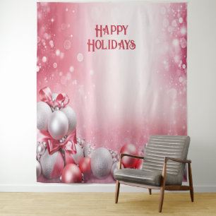 Pink White Christmas Balls Holiday Backdrop