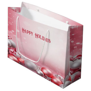 Pink White Christmas Balls Holiday Gift Bag