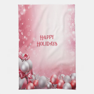 Pink White Christmas Balls Holiday Kitchen Towel
