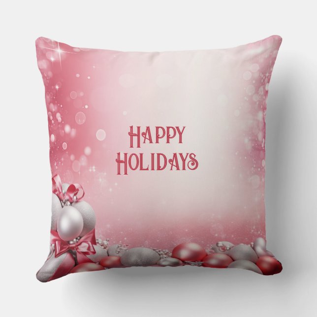 Pink White Christmas Balls Holiday Throw Pillow (Back)