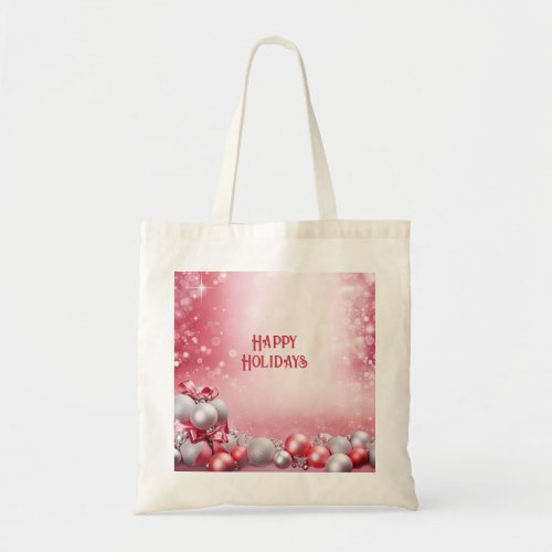Pink White Christmas Balls Holiday Tote Bag