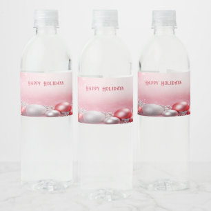 Pink White Christmas Balls Holiday Water Bottle Label
