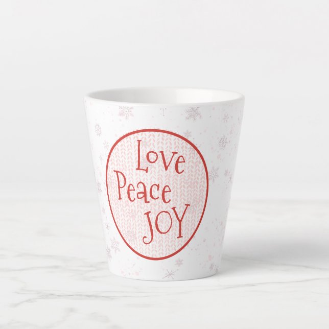 Pink & White Christmas Holiday Love Peace Joy  Latte Mug (Front)