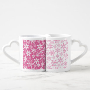 PINK & WHITE CHRISTMAS HOLIDAY SNOWFLAKES COFFEE MUG SET