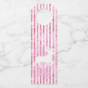 Pink & White Christmas Joy Reindeer Bottle Hanger Tag
