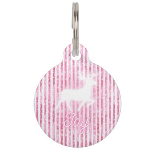 Pink & White Christmas Joy Reindeer Pet ID Tag