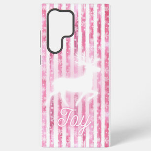 Pink & White Christmas Joy Reindeer Samsung Galaxy S22 Ultra Case