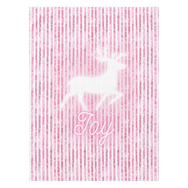 Pink & White Christmas Joy Reindeer Tablecloth (Front)