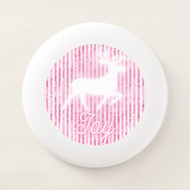 Pink & White Christmas Joy Reindeer Wham-O Frisbee (Front)