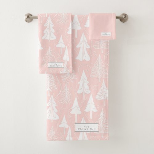Pink White Christmas Pattern6 ID1009 Bath Towel Set