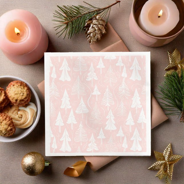 Pink White Christmas Pattern#6 ID1009 Paper Dinner Napkins (Creator Uploaded)