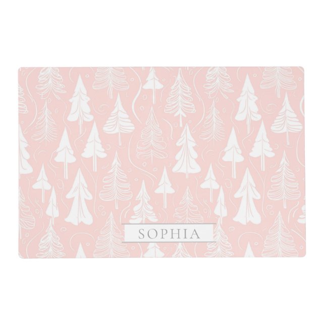 Pink White Christmas Pattern#6 ID1009 Placemat (Front)