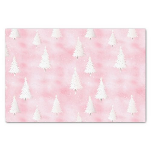 Pink White Christmas Pine Trees Watercolor Tissue Paper
