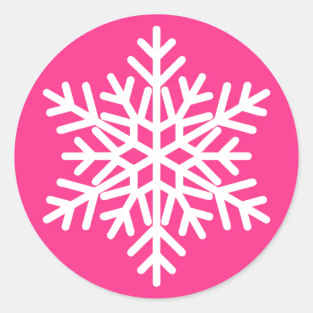 Pink White Christmas Snowflake Design Classic Round Sticker | Zazzle