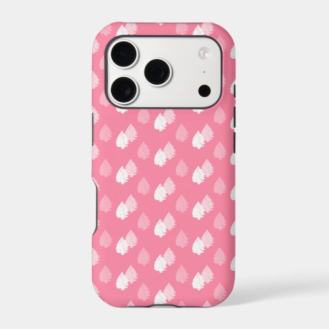Pink White Christmas Tree Pattern iPhone Case (Back)