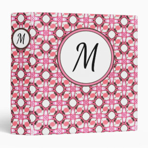 Pink White Circle Geometric Pattern Monogram 3 Ring Binder