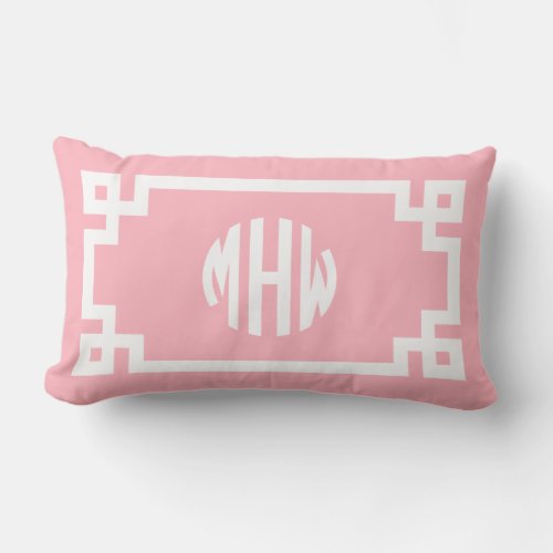 Pink White Circle Monogram Greek Key DIY BG Lumbar Pillow