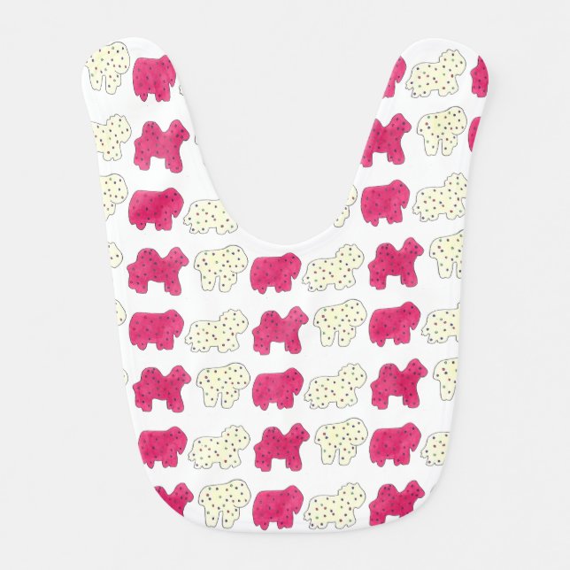 Pink White Circus Zoo Animal Cookies Crackers Baby Bib (Front)